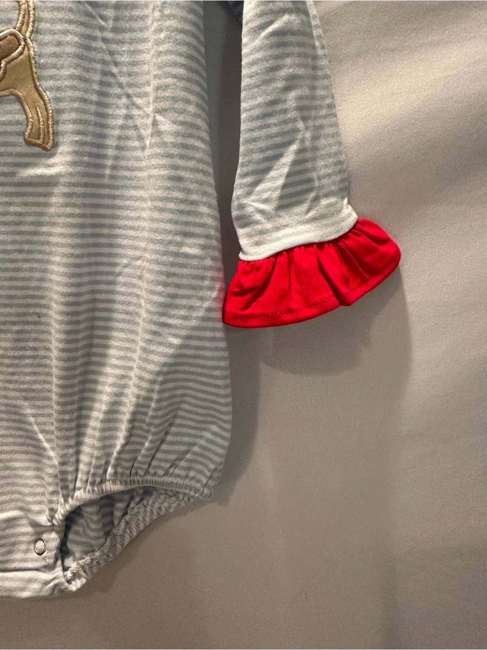Striped Puppy Appliqué One-Piece for Kids - Red Trim